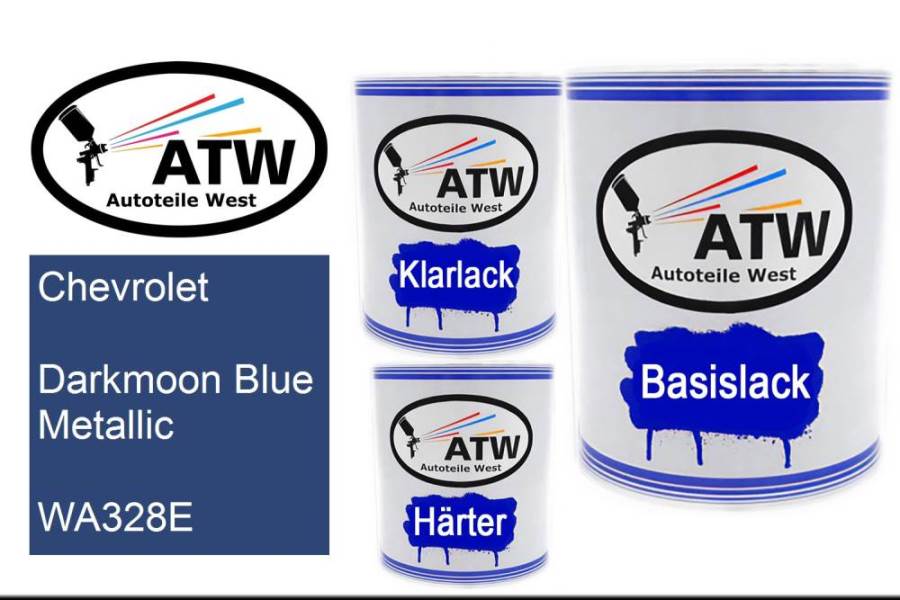 Chevrolet, Darkmoon Blue Metallic, WA328E: 1L Lackdose + 1L Klarlack + 500ml Härter - Set, von ATW Autoteile West.